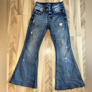 KanCan high-rise, distressed, super flare stretch denim jeans medium wash 26